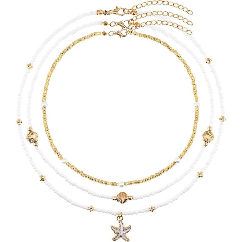 Bohemian Layered Beaded Necklace for Women Seashell Starfish Choker Jewelry